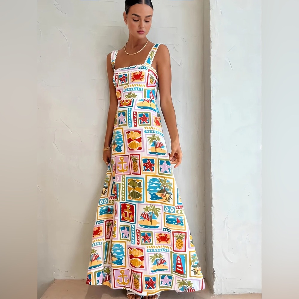 Graffiti‎ Print Sleeveless Long Dress